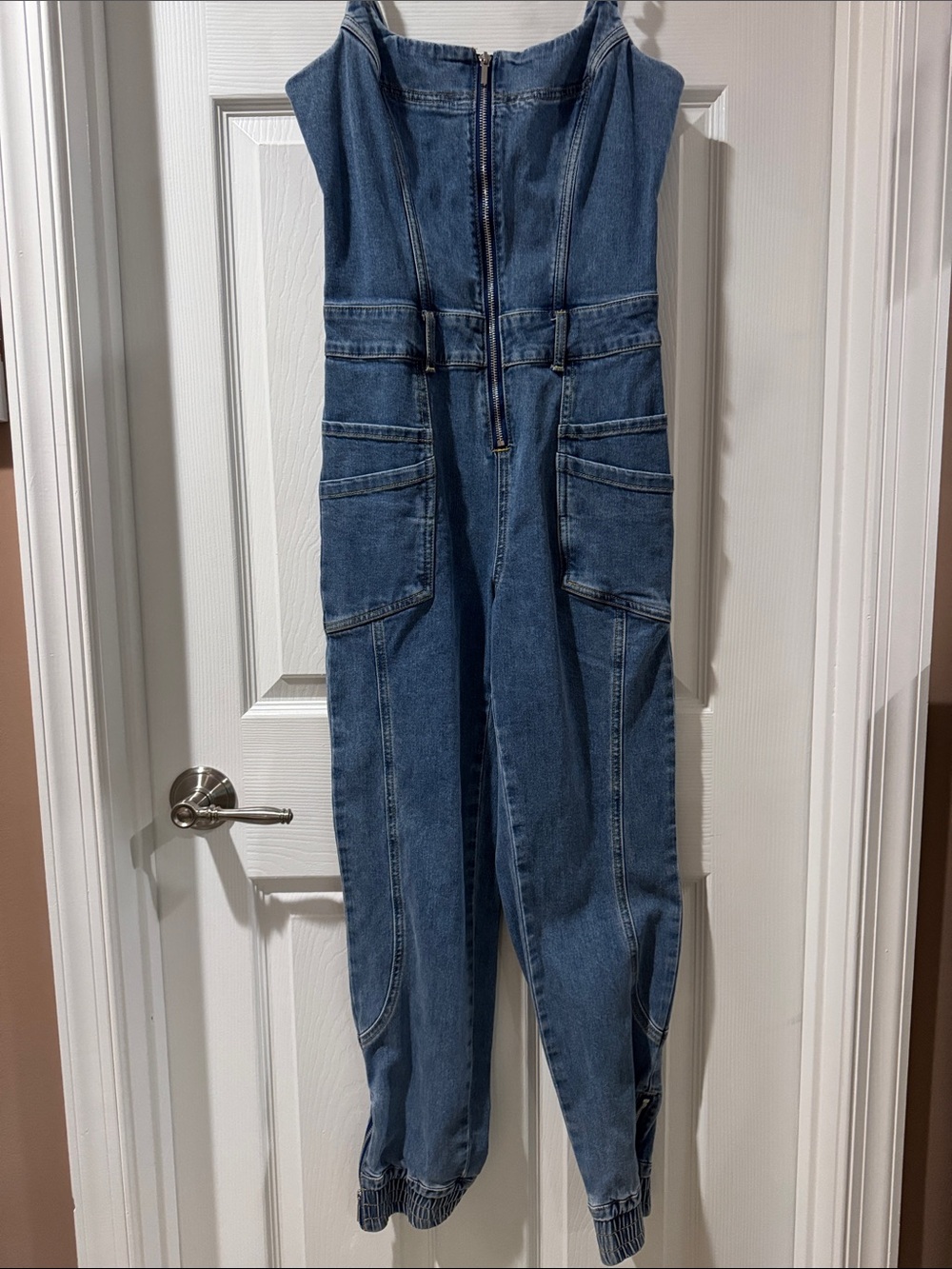 bebe Light Blue Denim Top with Logo Tag
